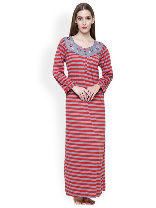 long sleeved printed nighty - 18385873 - Standard Image - 0