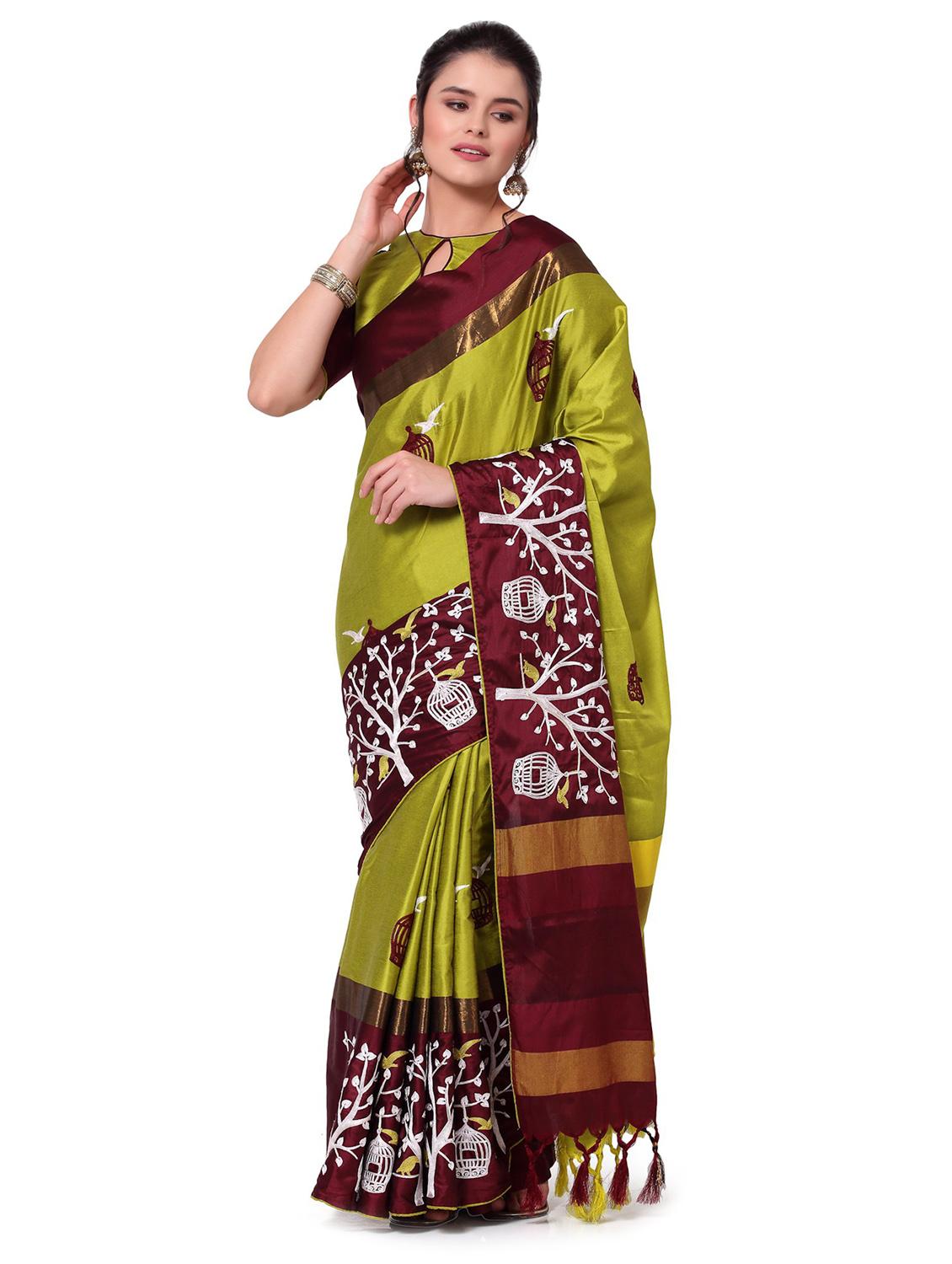 yellow cotton silk embroidered saree with blouse - 18385940 - Zoom Image - 0