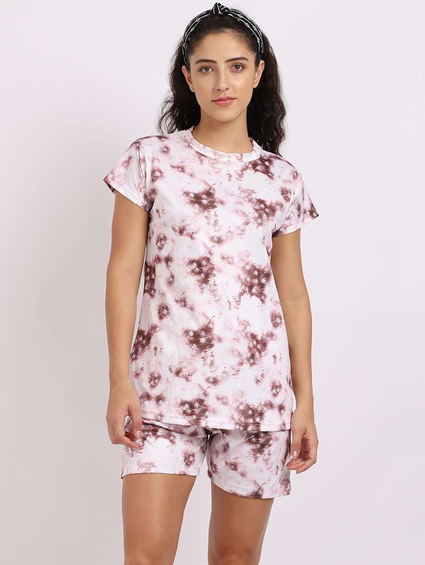crew neck tie & dye nightwear shorts set - 18386238 - Zoom Image - 0