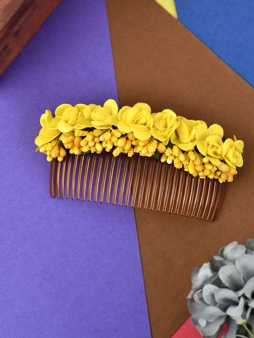 yellow floral handcrafted hair accessory - 18386343 - Standard Image - 0