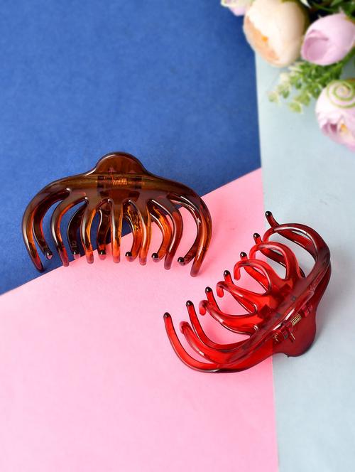 set of 2 red & brown hair claw clips - 18386347 - Standard Image - 0