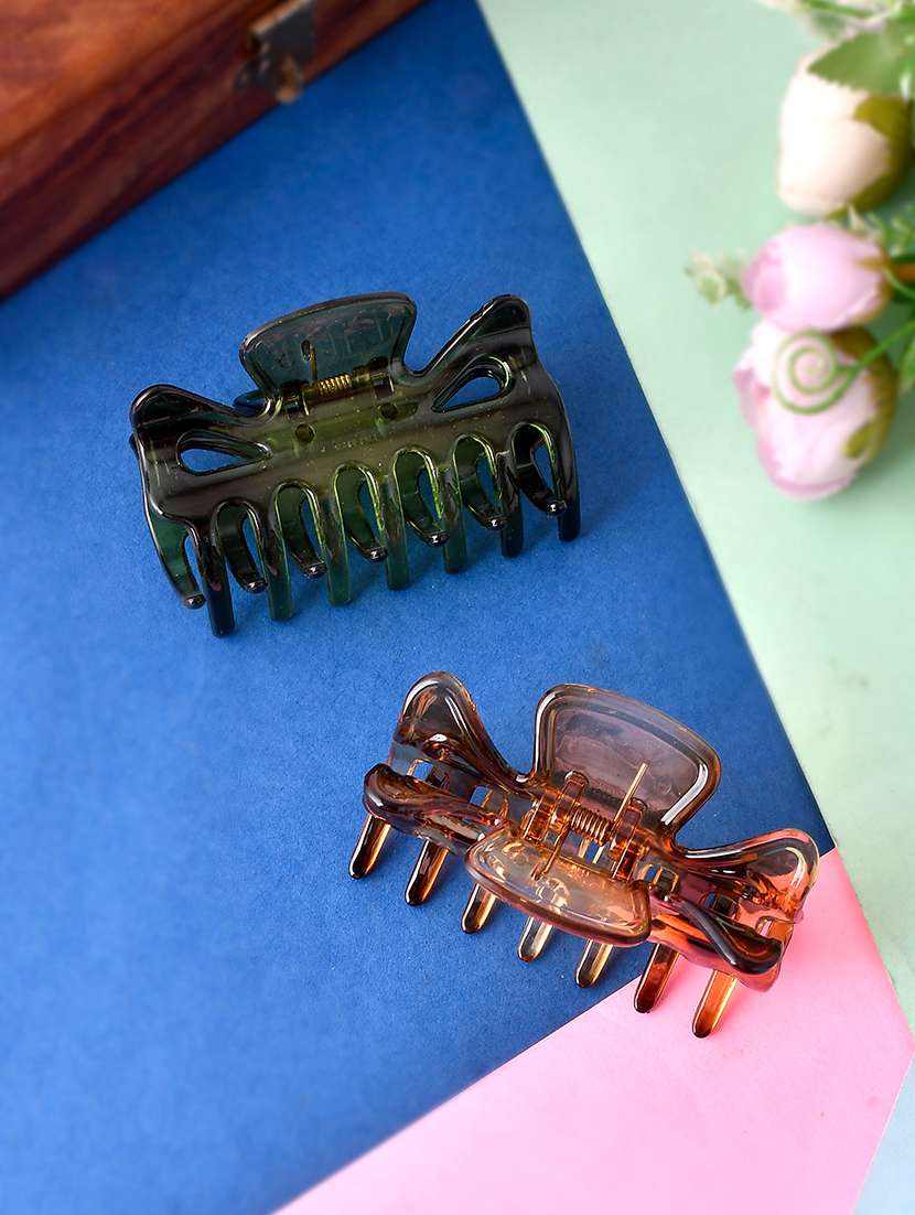 set of 2 green & brown claw clips