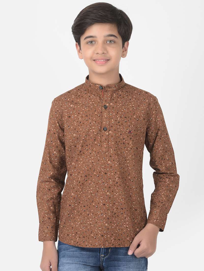 brown printed short kurta 