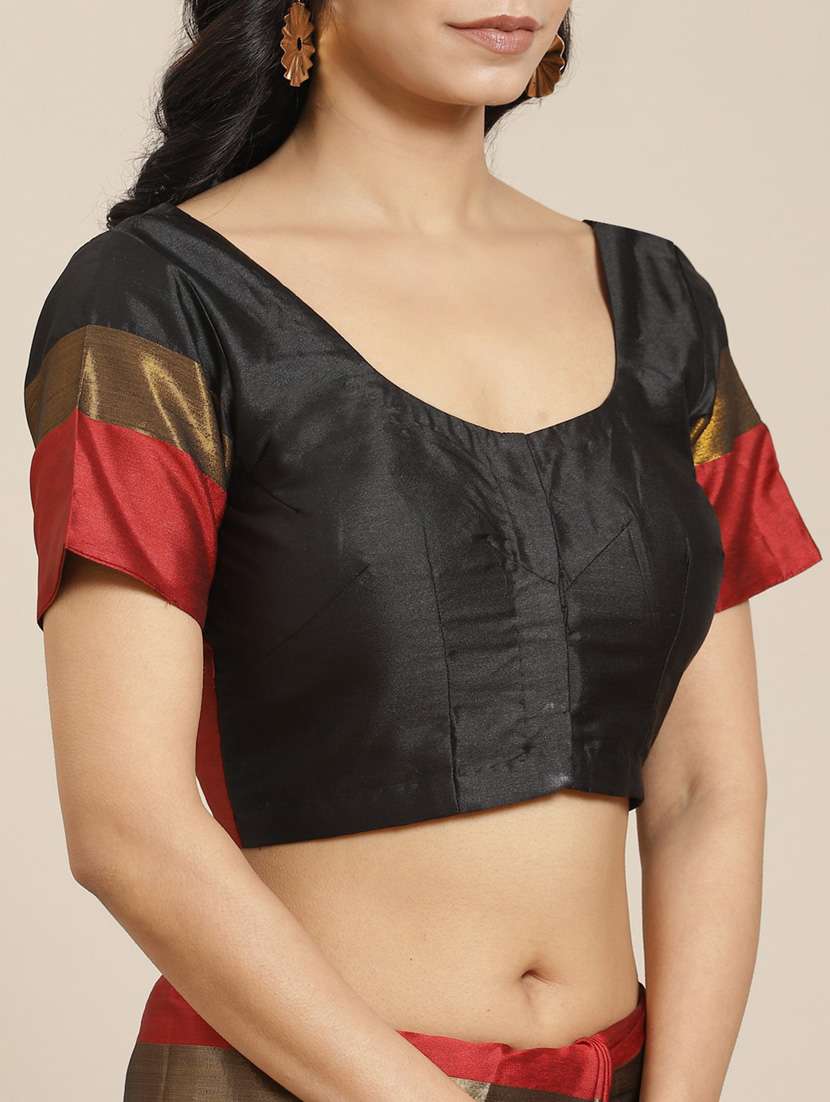 black cotton silk embroidered saree with blouse - 18386752 - Standard Image - 3