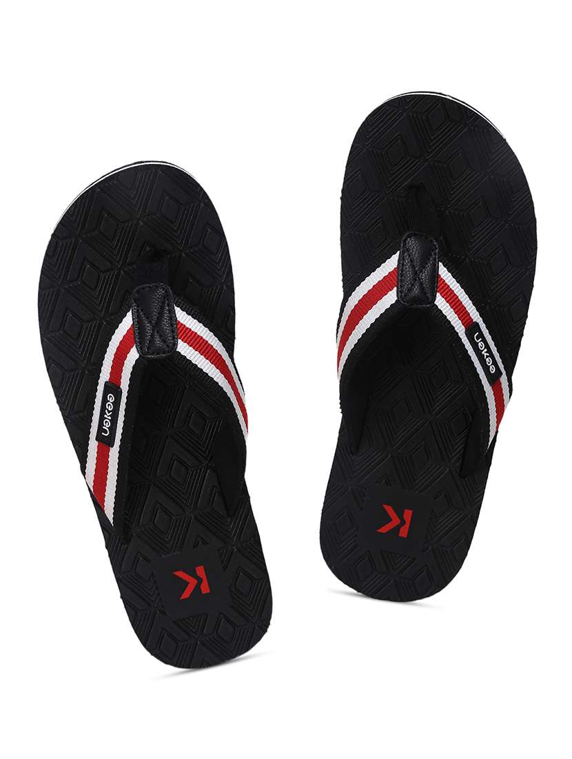 black rubber slip on flip flops