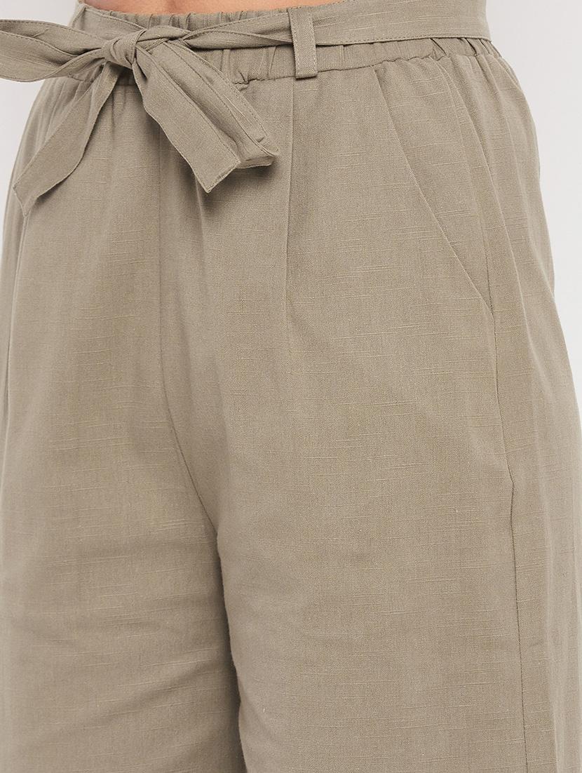tie front solid pleated trouser - 18387068 - Standard Image - 5