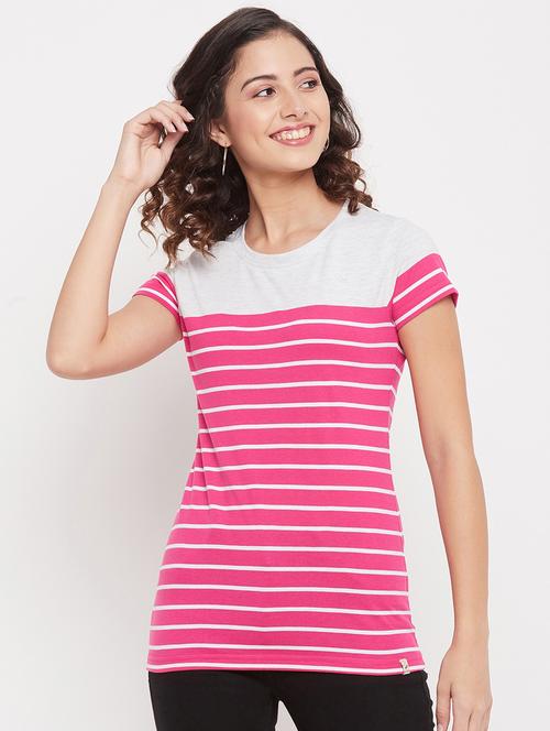 round neck striped regular tee - 18387074 - Standard Image - 0