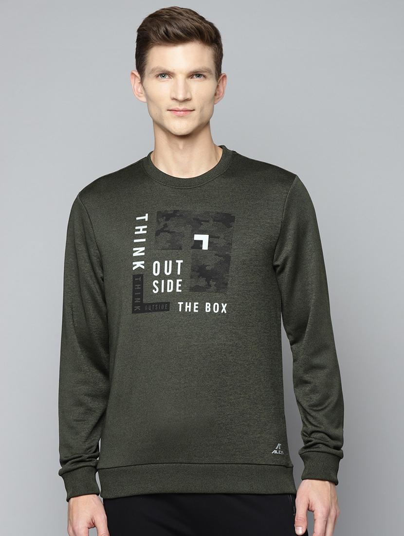 olive-green chest print sweatshirt - 18387159 - Zoom Image - 0