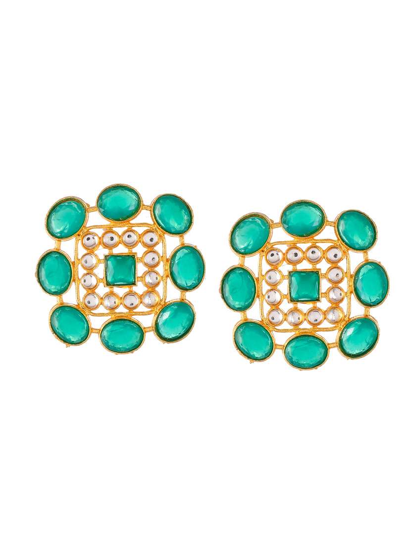 green brass necklace earring and maang tikka set - 18387622 - Standard Image - 3