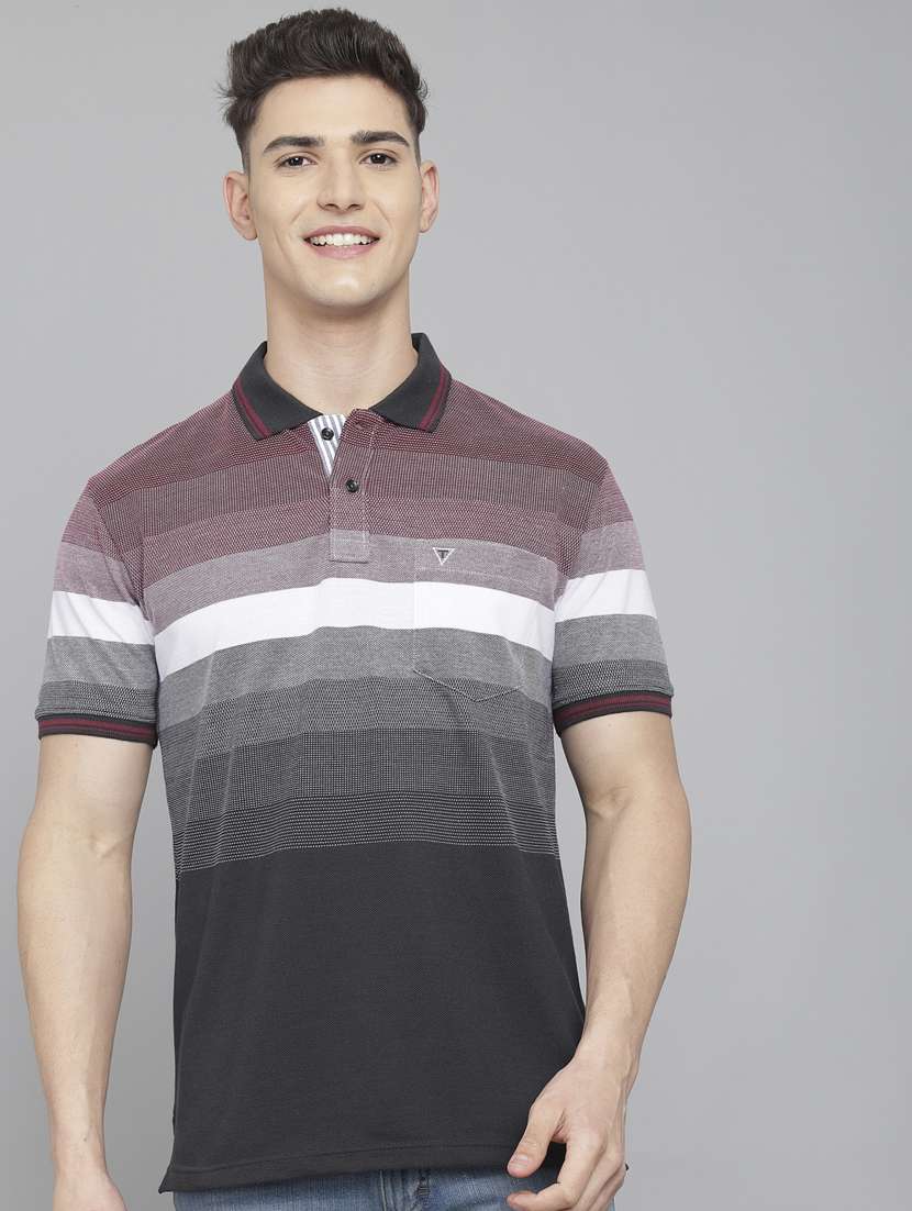 grey striped polo t-shirt - 18388256 -  Zoom Image - 0