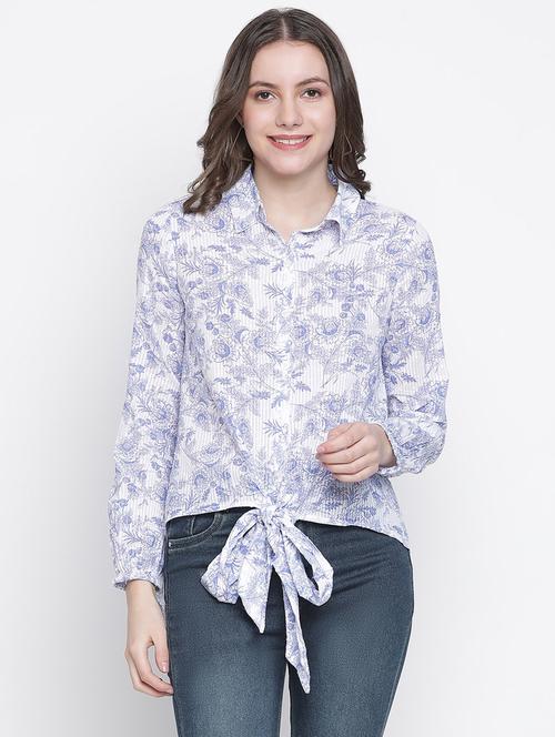 tie front floral asymmetric shirt - 18388417 - Standard Image - 0
