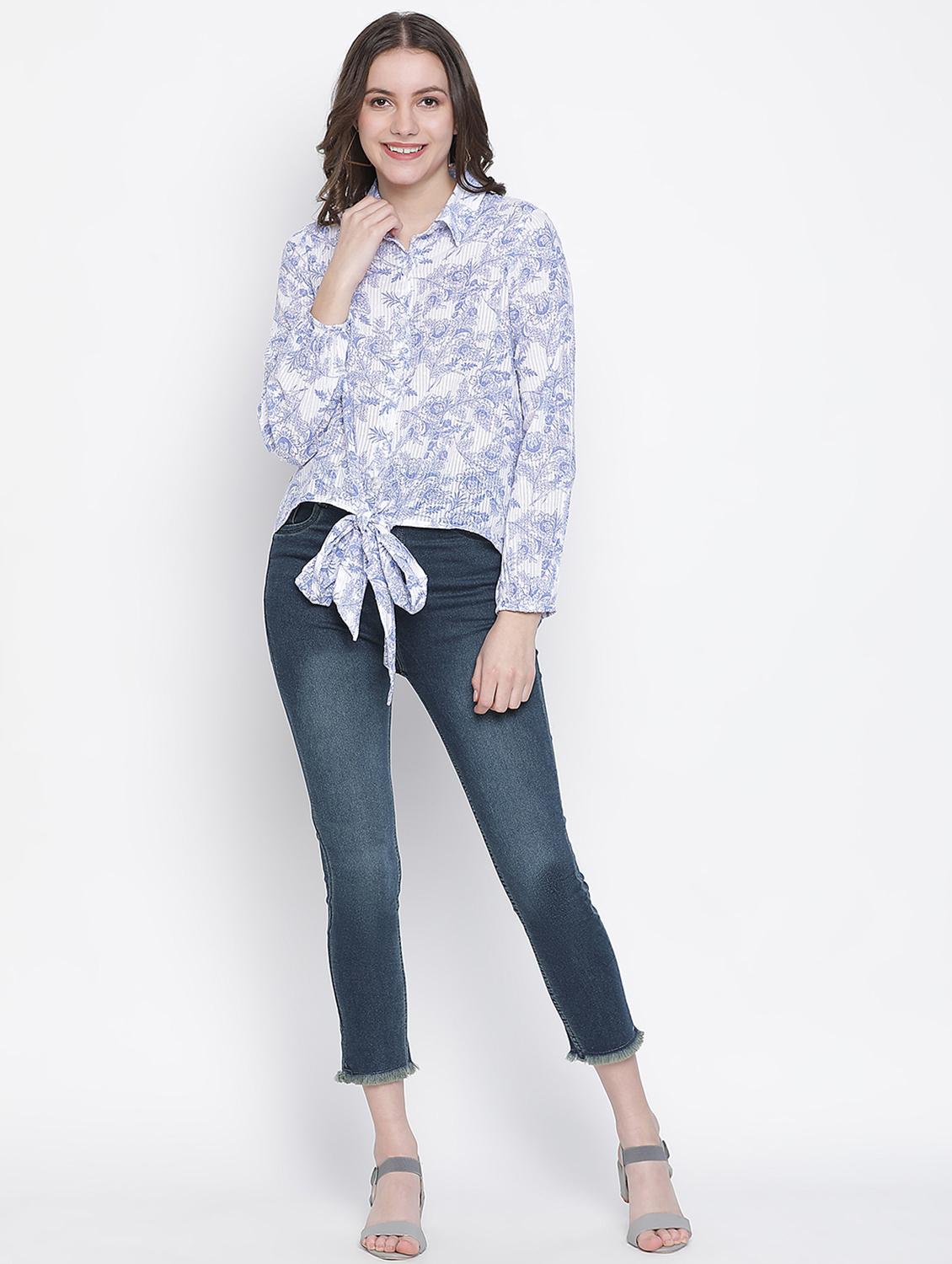 tie front floral asymmetric shirt - 18388417 - Standard Image - 3