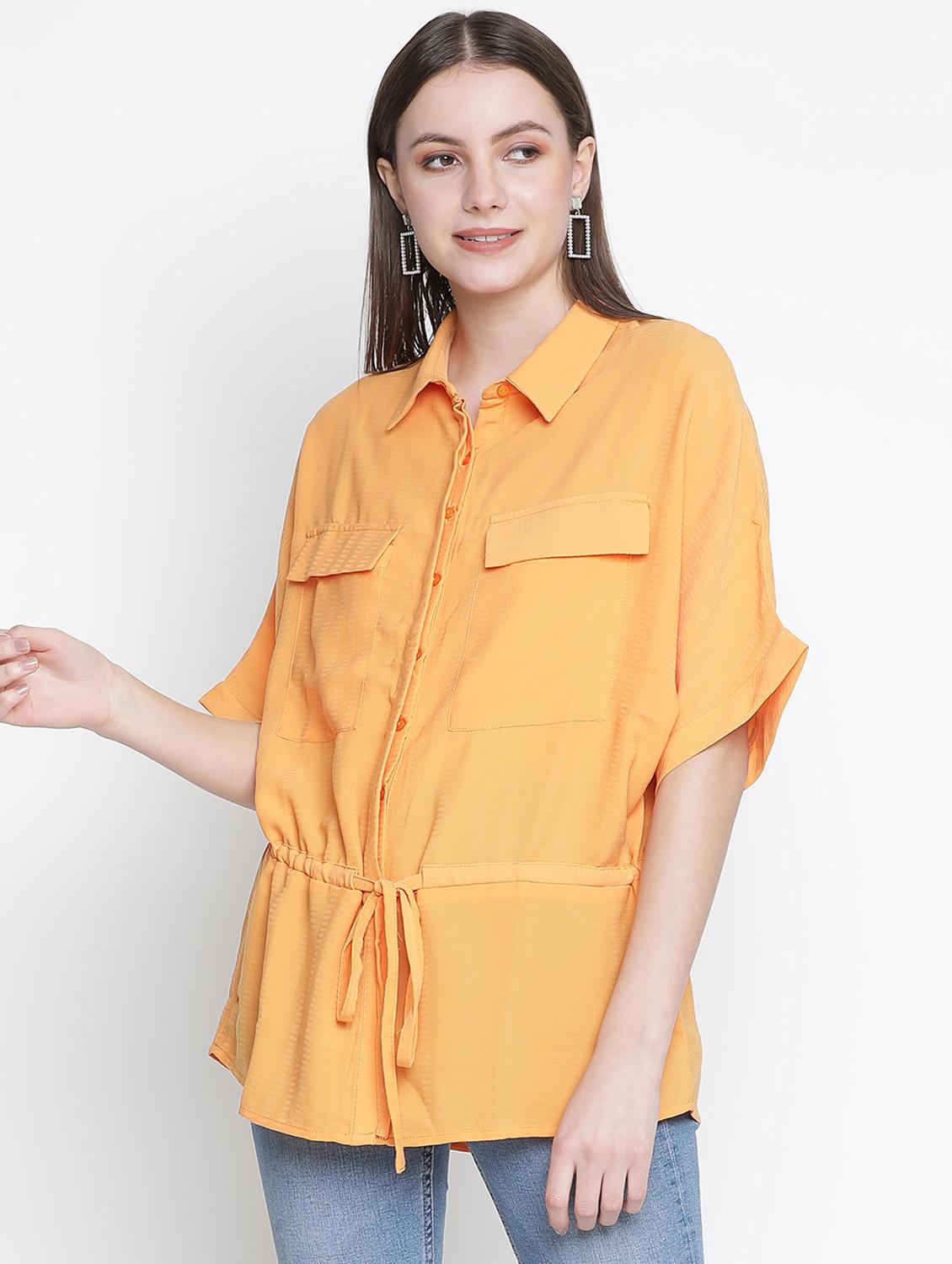 drawstring waist solid shirt - 18388426 - Zoom Image - 0