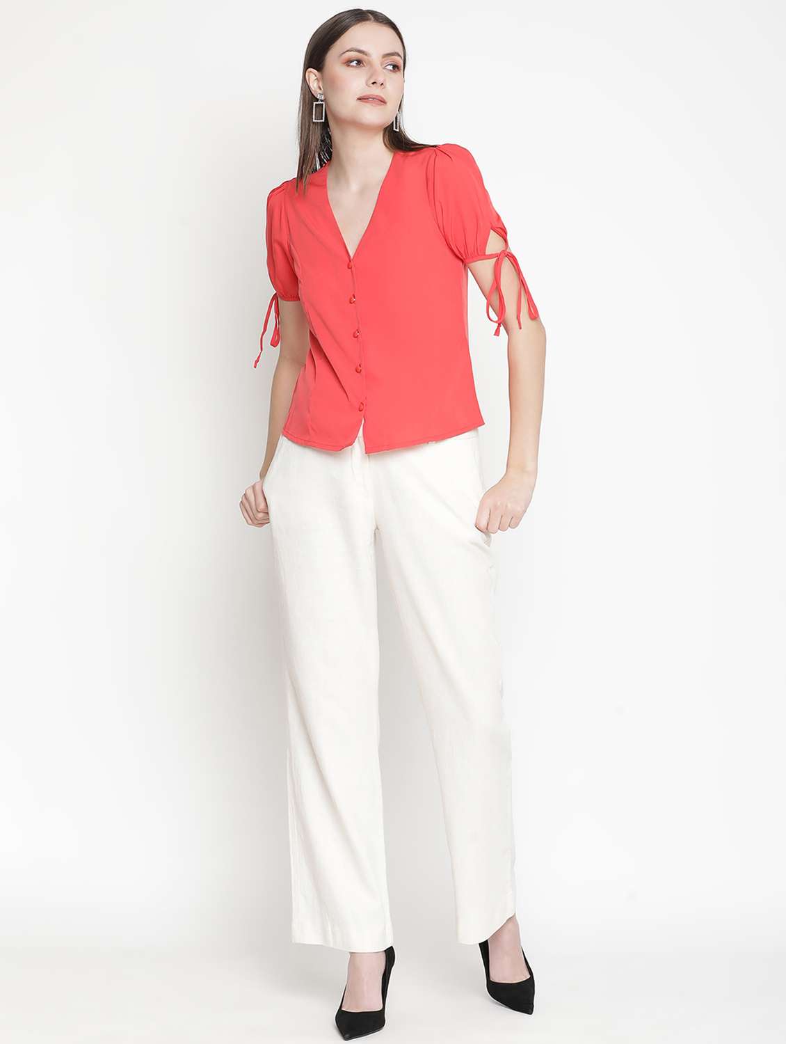 women's straight v neck top - 18388437 -  Standard Image - 3