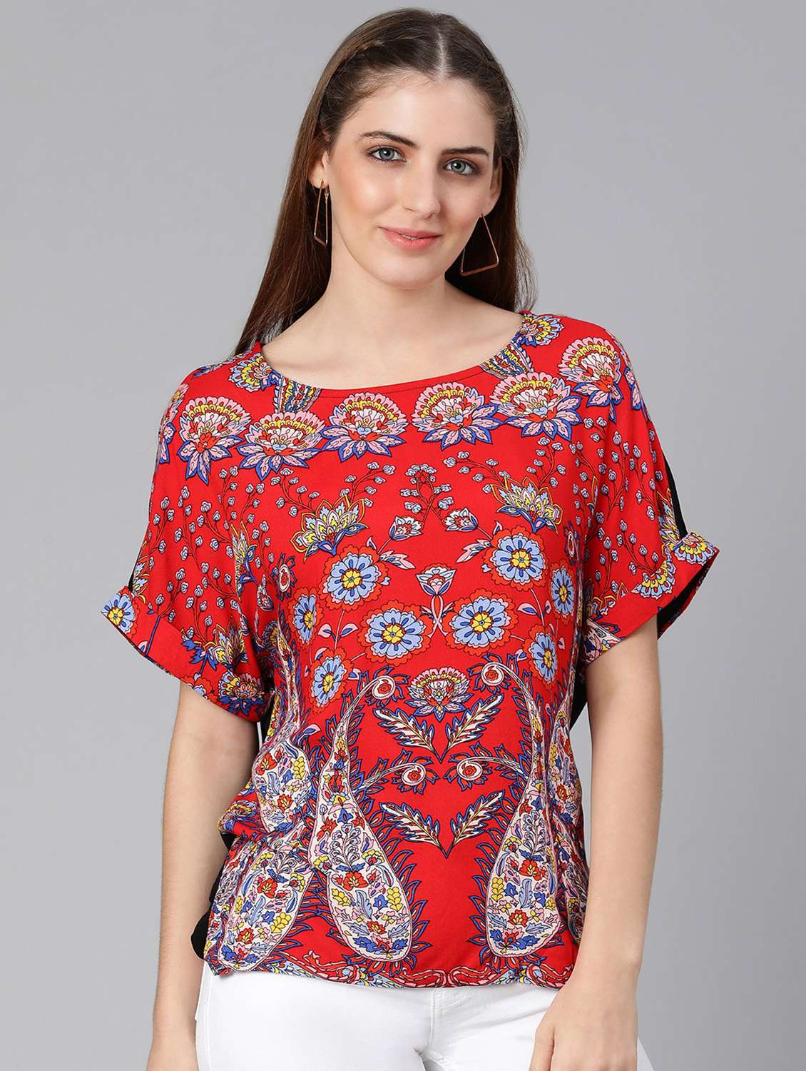 round neck printed top