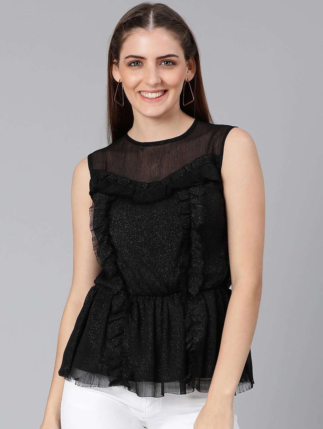 round neck solid peplum top - 18388446 - Zoom Image - 0