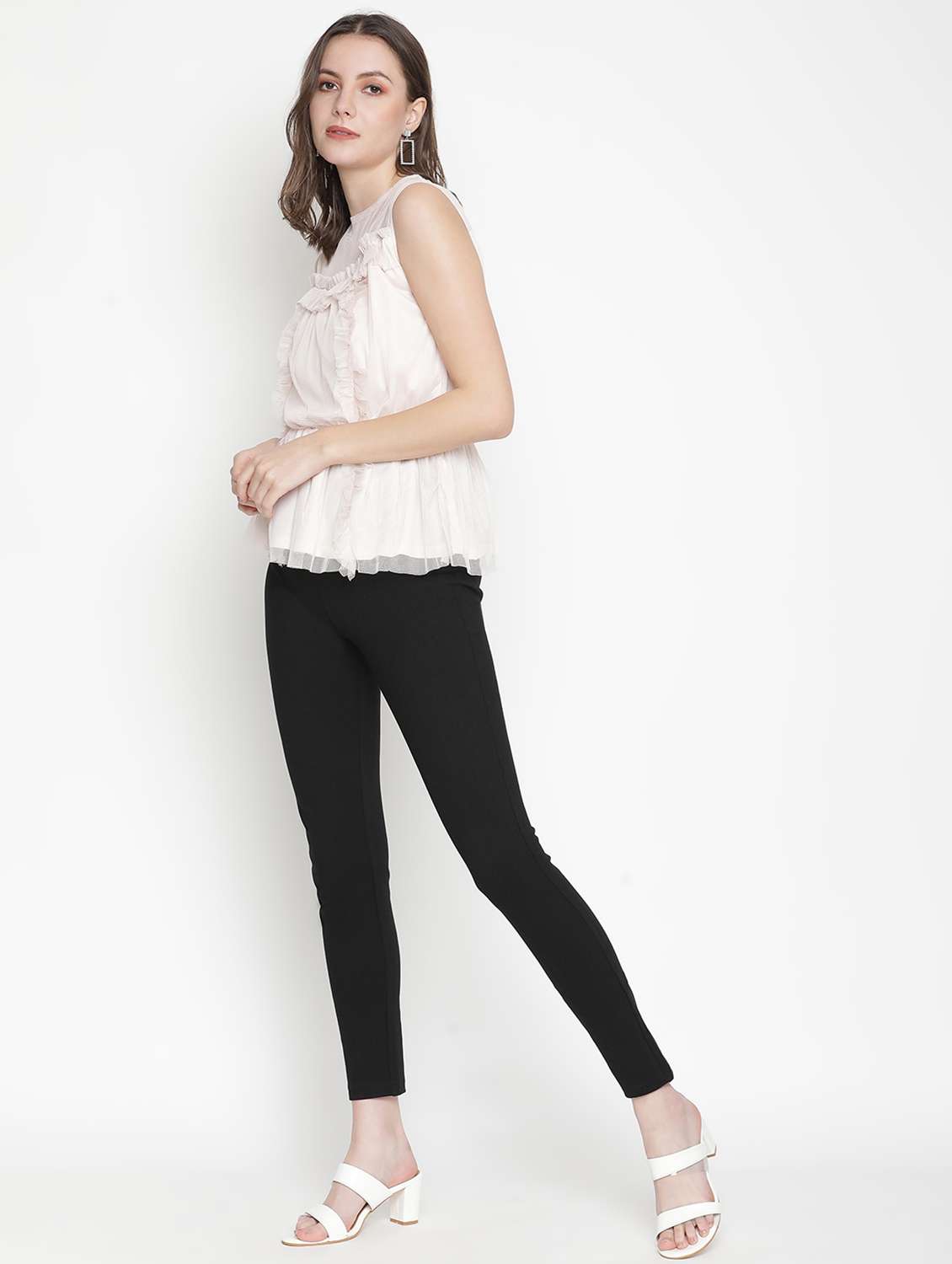 round neck solid peplum top - 18388447 - Standard Image - 3