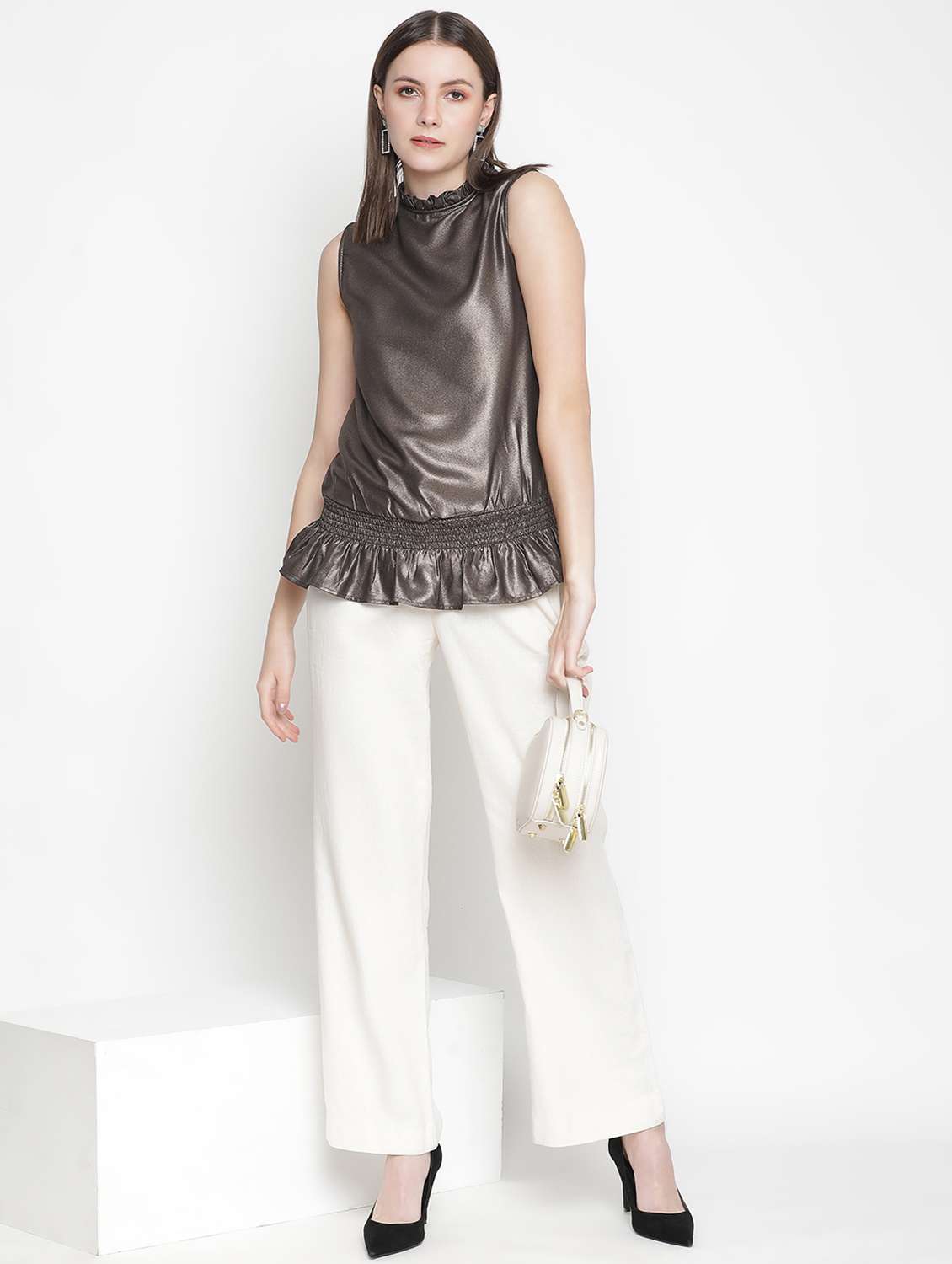 women's ruffle mock neck top - 18388456 -  Standard Image - 3