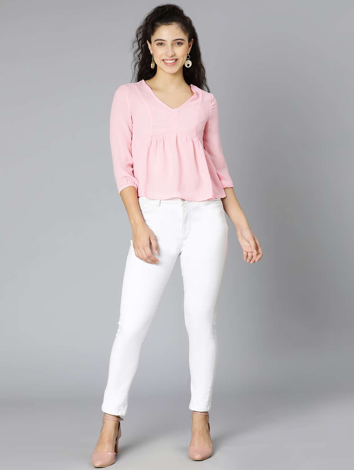 v-neck solid peplum top - 18388461 - Standard Image - 3