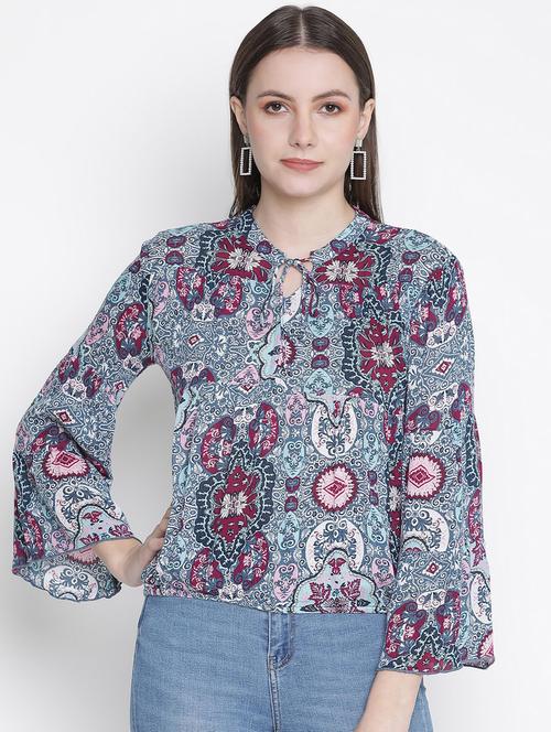 tie up neck printed top - 18388491 -  Standard Image - 0