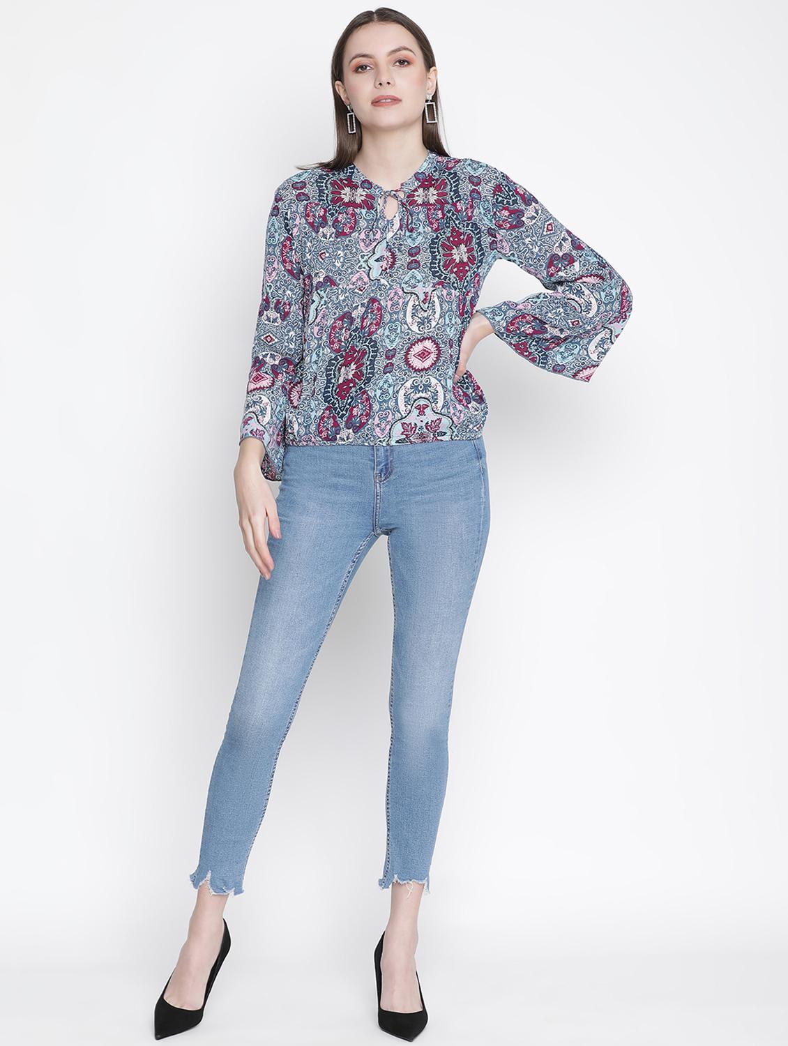 tie up neck printed top - 18388491 - Standard Image - 3