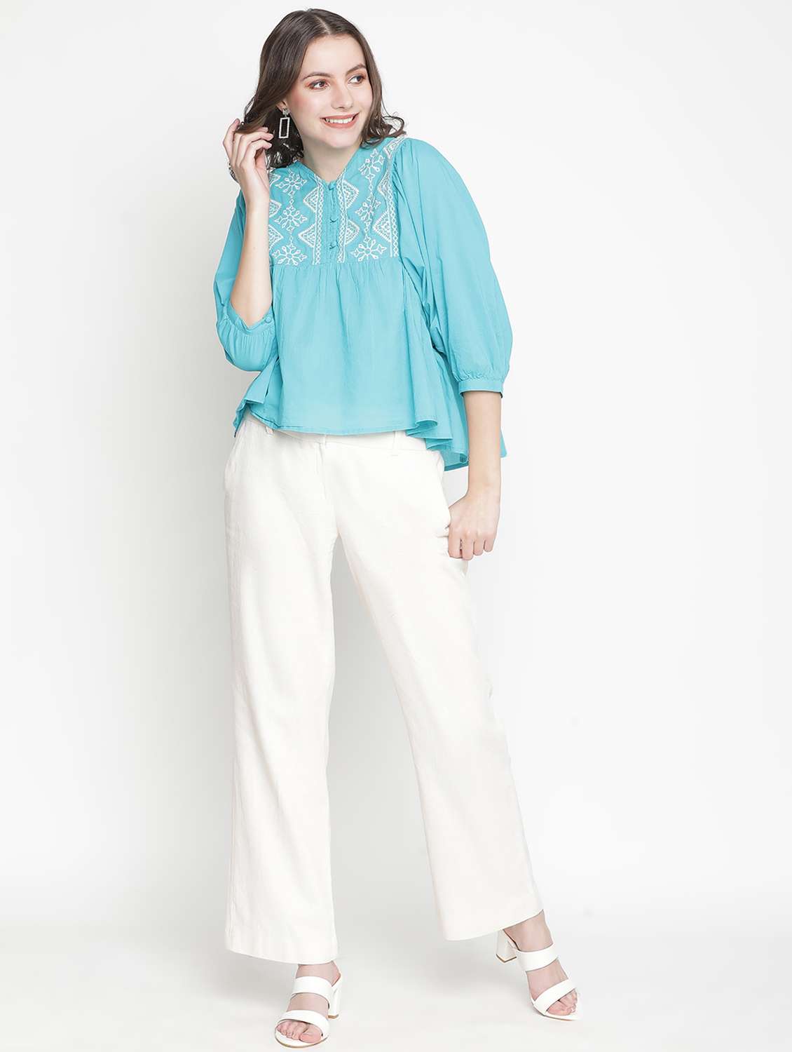 women's a line v neck top - 18388492 -  Standard Image - 3