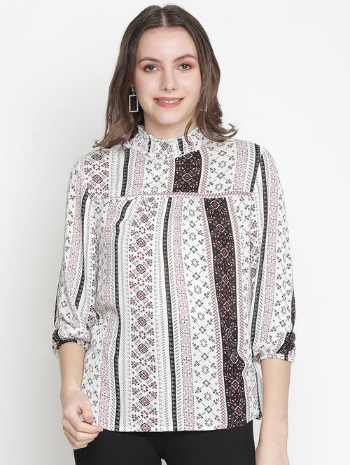 mock neck printed top - 18388497 - Standard Image - 0