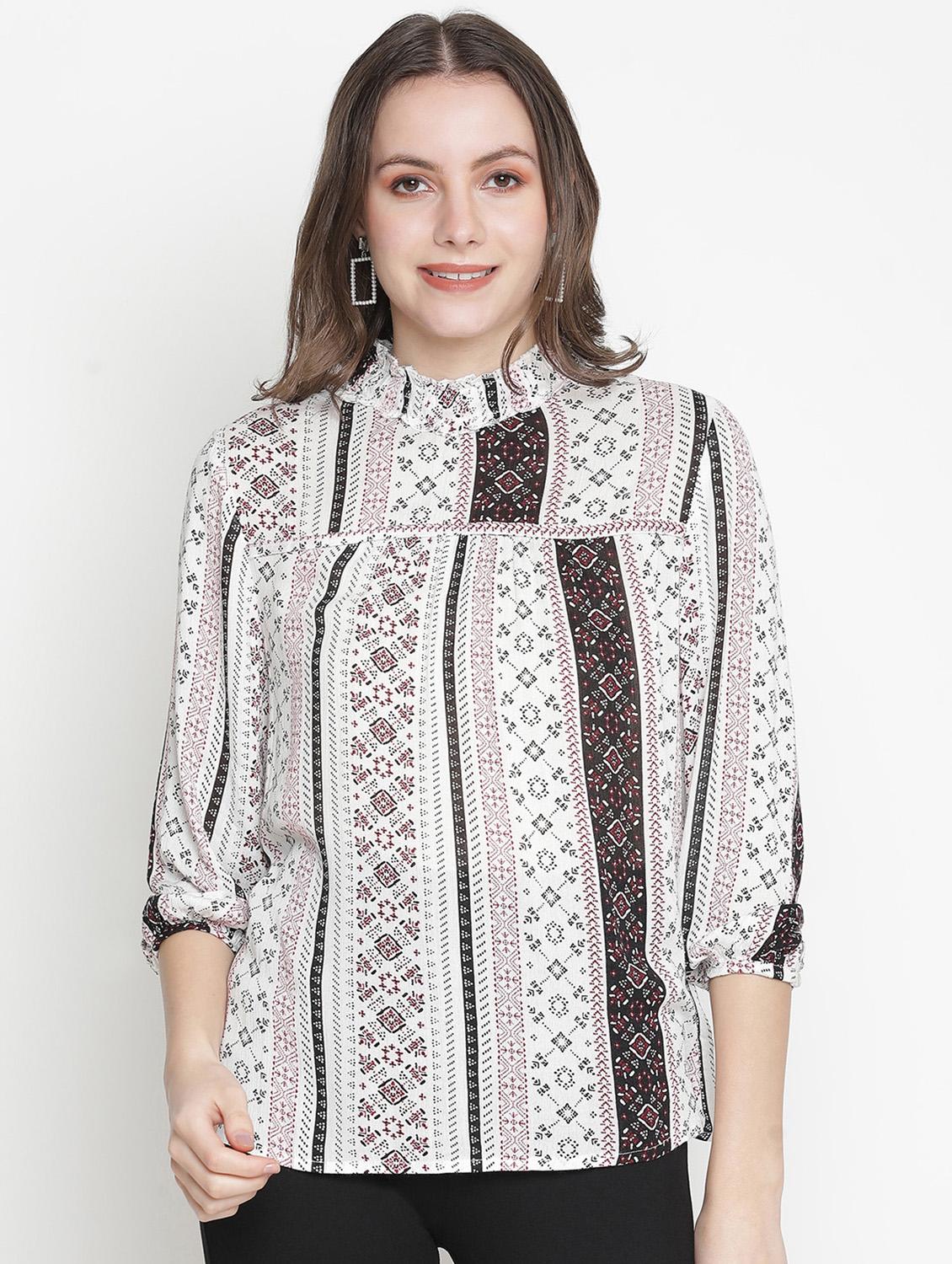 mock neck printed top - 18388497 - Zoom Image - 0