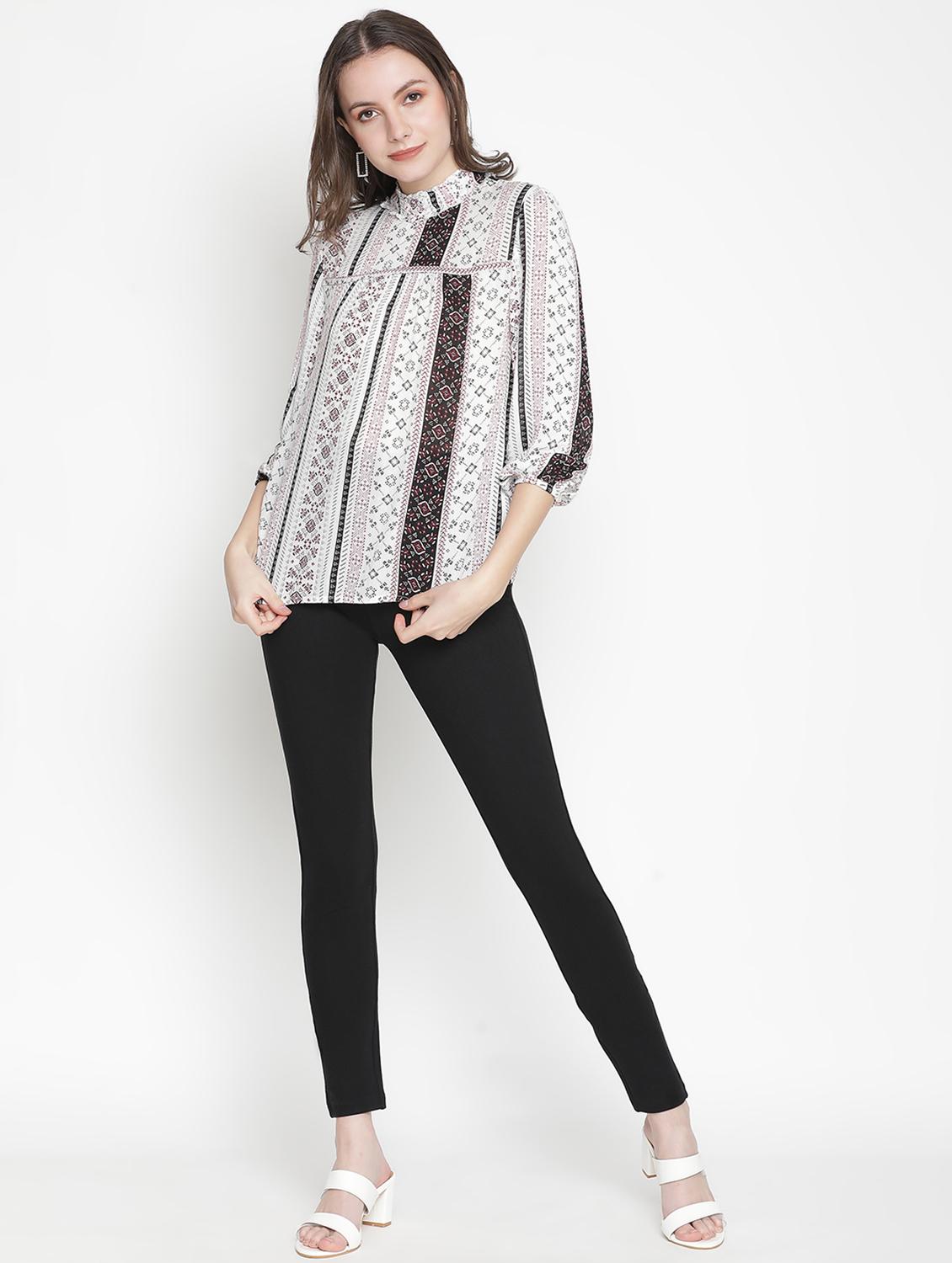 mock neck printed top - 18388497 - Standard Image - 3