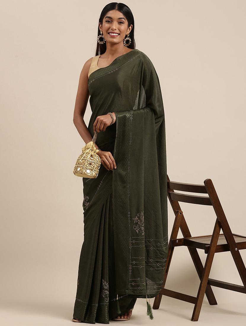 mehandi chiffon bordered saree with blouse - 18388556 -  Zoom Image - 0