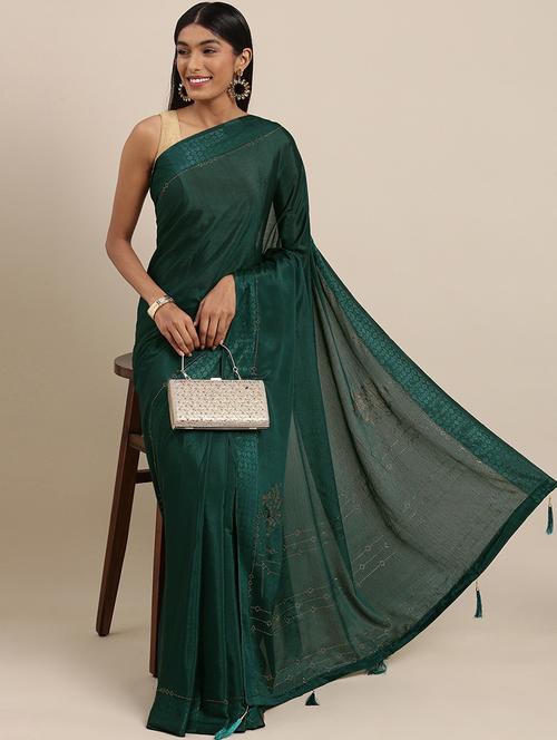 tassel detailed bordered saree with blouse - 18388558 - Standard Image - 0