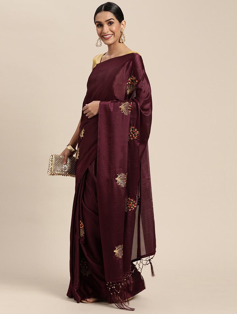 purple chiffon embroidered saree with blouse - 18388702 -  Zoom Image - 0