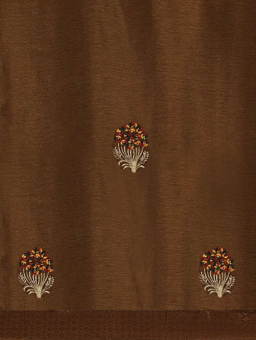 brown chiffon embroidered saree with blouse - 18388704 -  Standard Image - 3