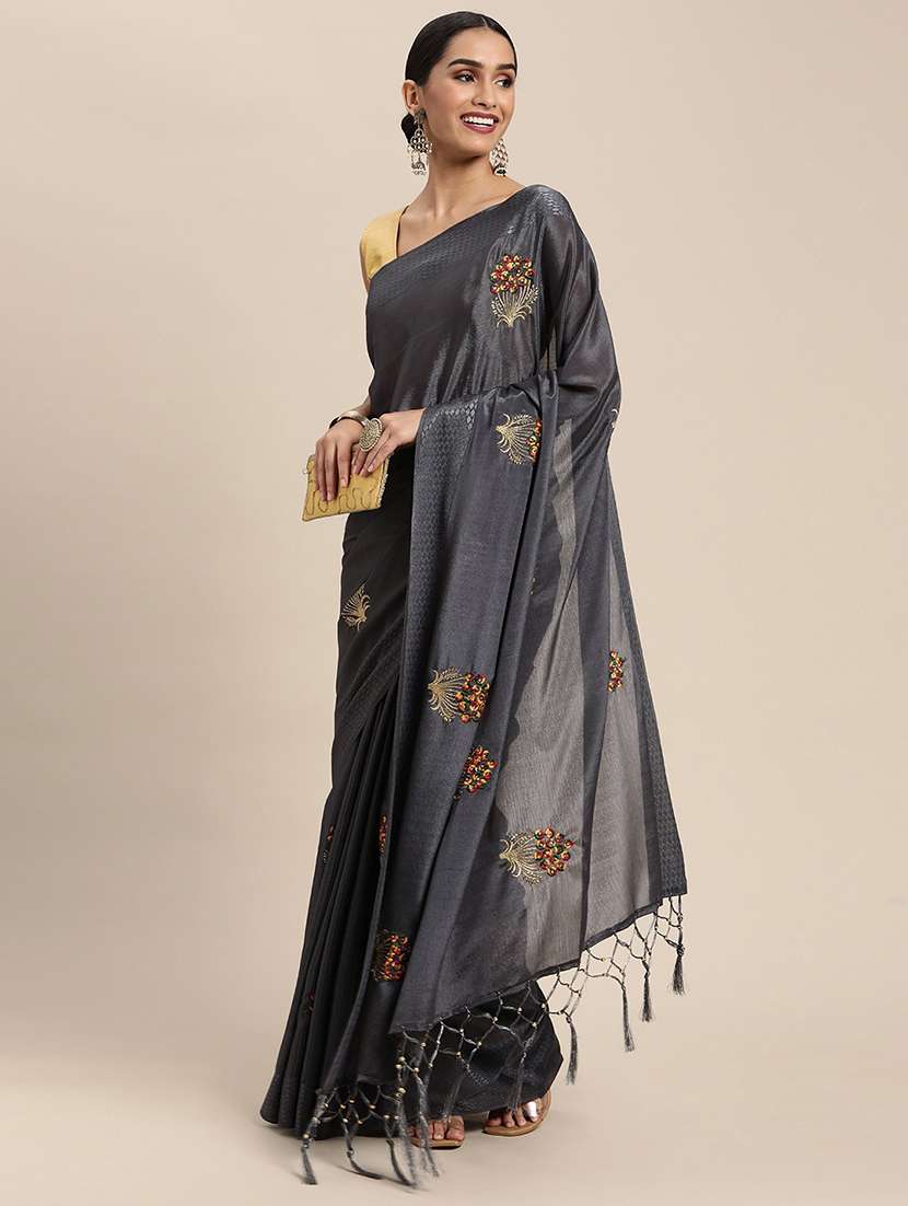 grey chiffon embroidered saree with blouse