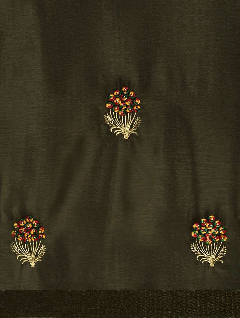 mehandi chiffon embroidered saree with blouse - 18388707 -  Standard Image - 3