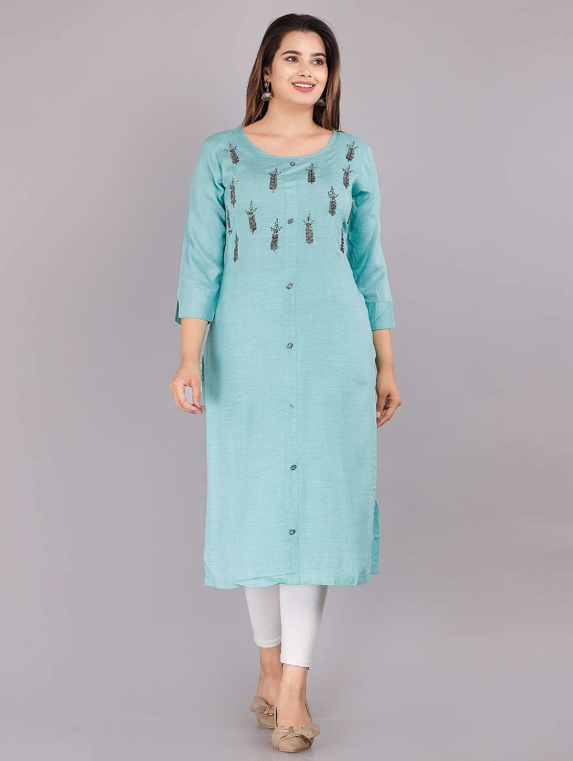 sky blue embellished straight kurta