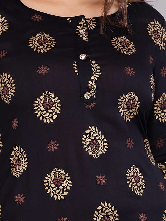 Navy Gold Printed Straight Kurta