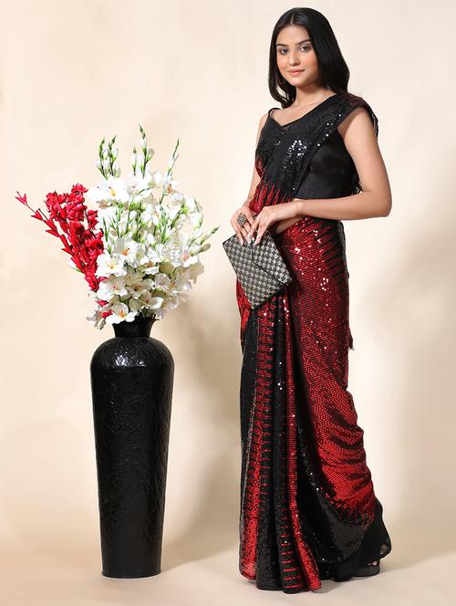 red georgette embroidered saree with blouse - 18389054 -  Standard Image - 0