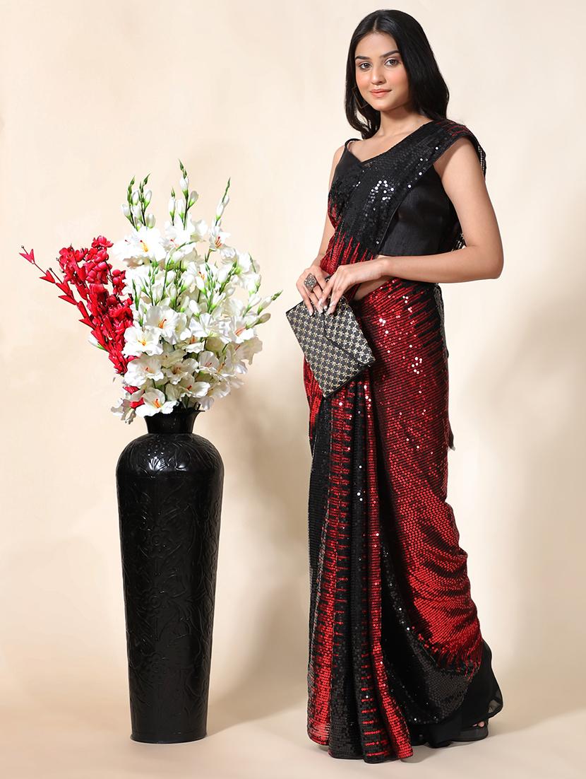 red georgette embroidered saree with blouse - 18389054 -  Zoom Image - 0