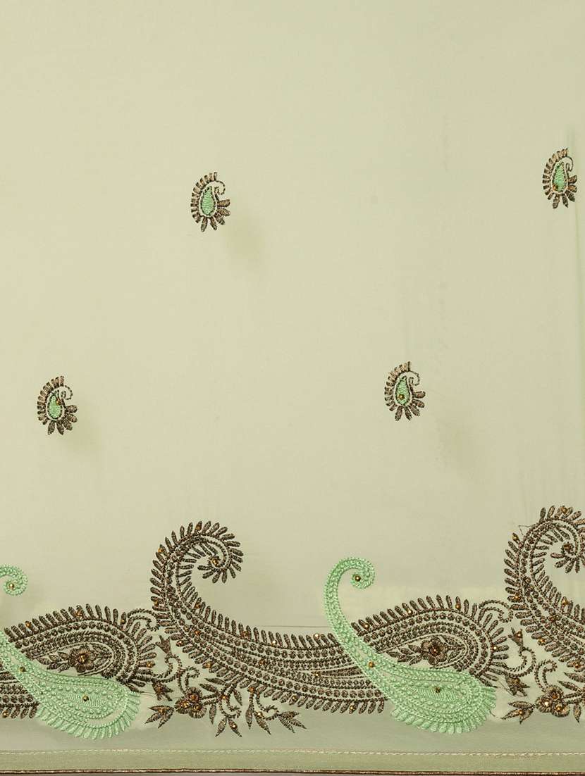 green georgette embroidered saree with blouse - 18389102 -  Standard Image - 3