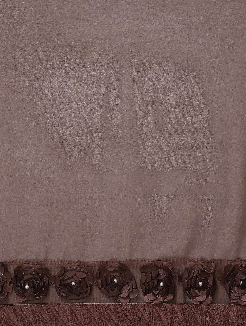 women's solid coffee brown colored saree with blouse - 18389412 -  Standard Image - 3