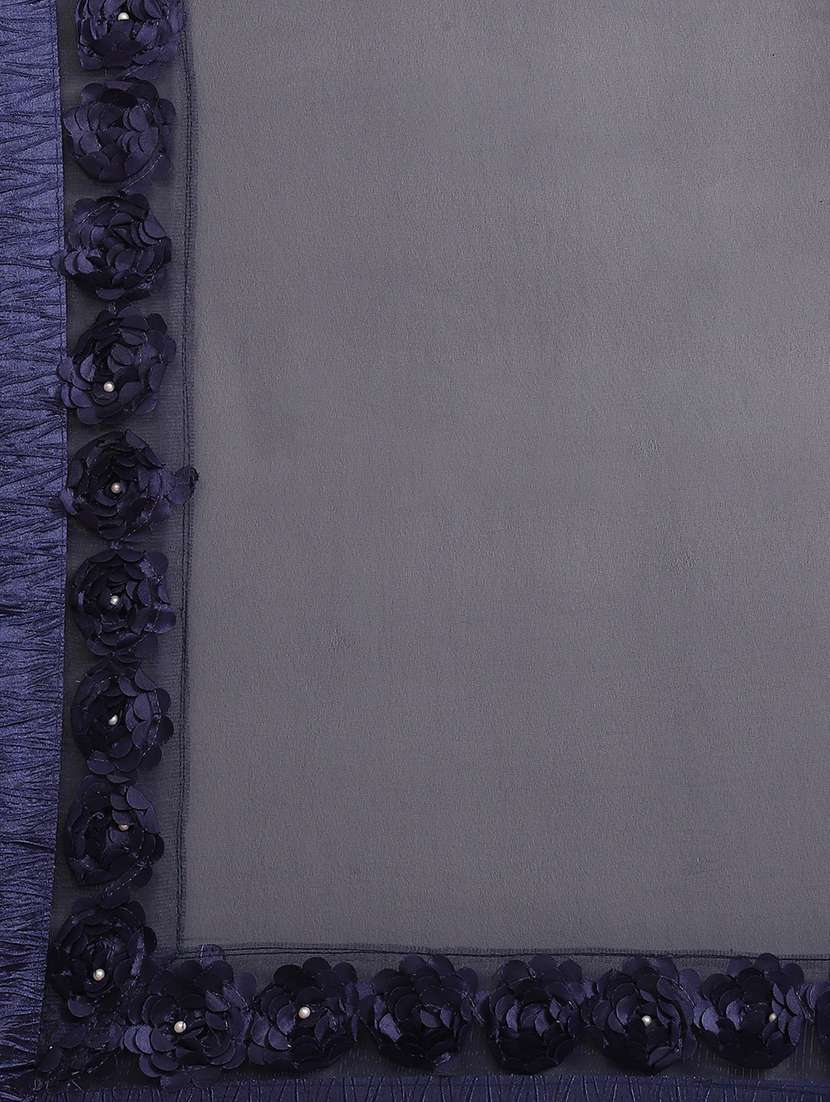 women's solid navy blue colored saree with blouse - 18389414 -  Standard Image - 3