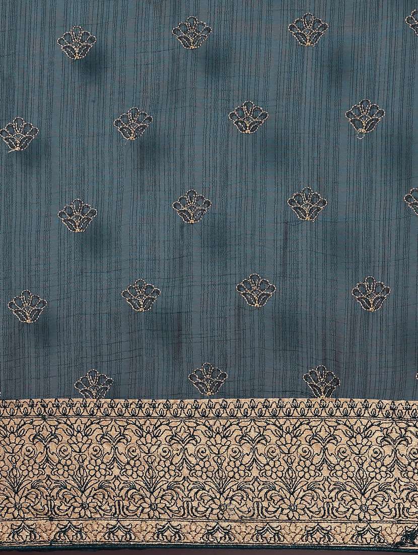 navy chiffon embroidered saree with blouse - 18389599 -  Standard Image - 3