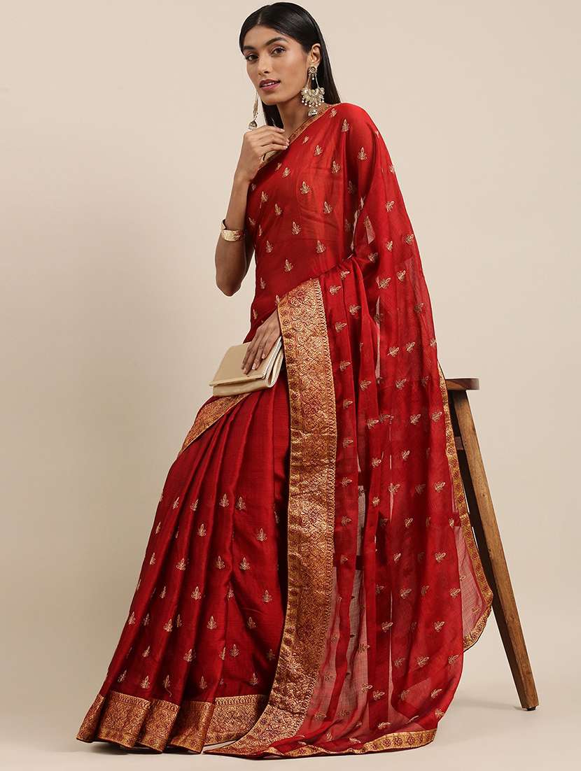 maroon chiffon embroidered saree with blouse