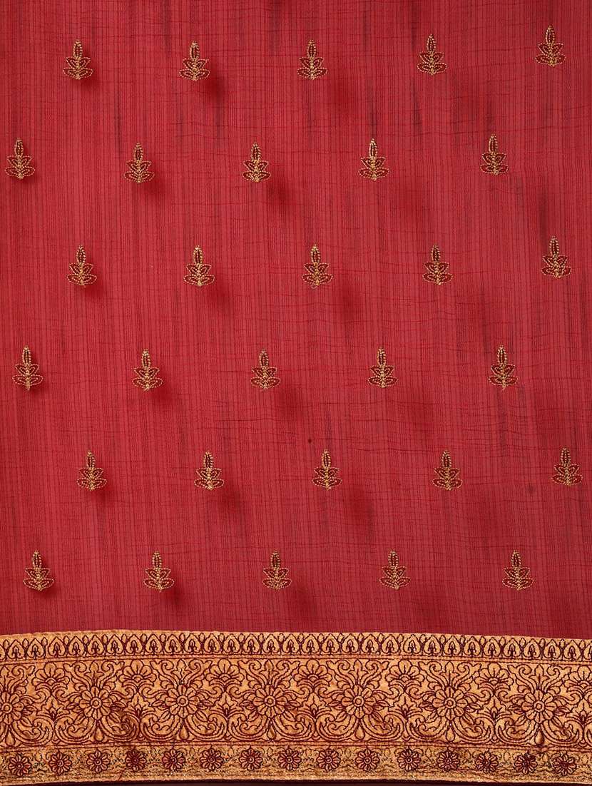maroon chiffon embroidered saree with blouse - 18389603 -  Standard Image - 3