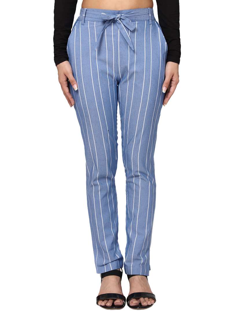 women mid rise striped cigarette pant