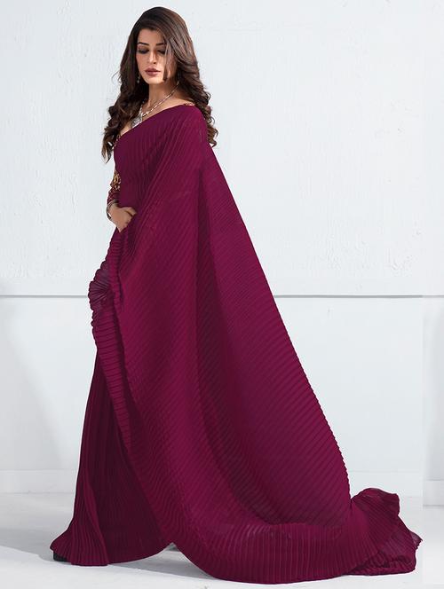 purple georgette plain saree with blouse - 18390166 -  Standard Image - 0