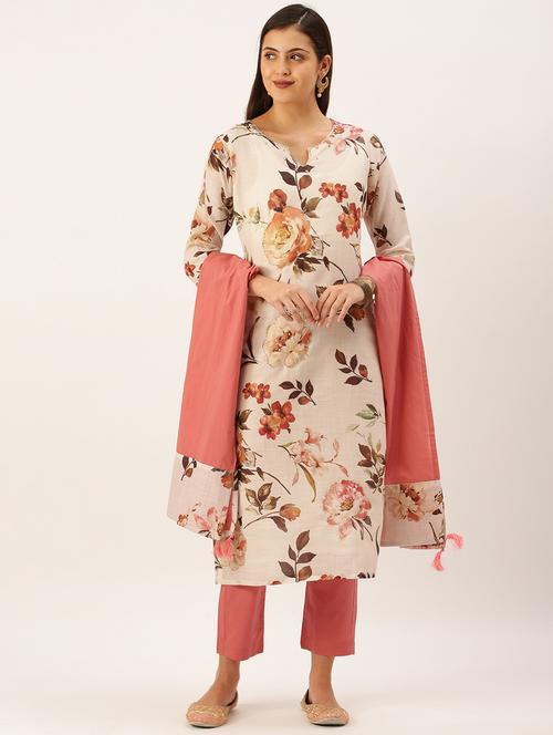 women three quarter sleeve kurta pant with dupatta set - 18390261 - Standard Image - 0