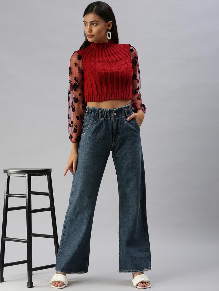 women's plain wide leg jeans - 18390301 - Standard Image - 3