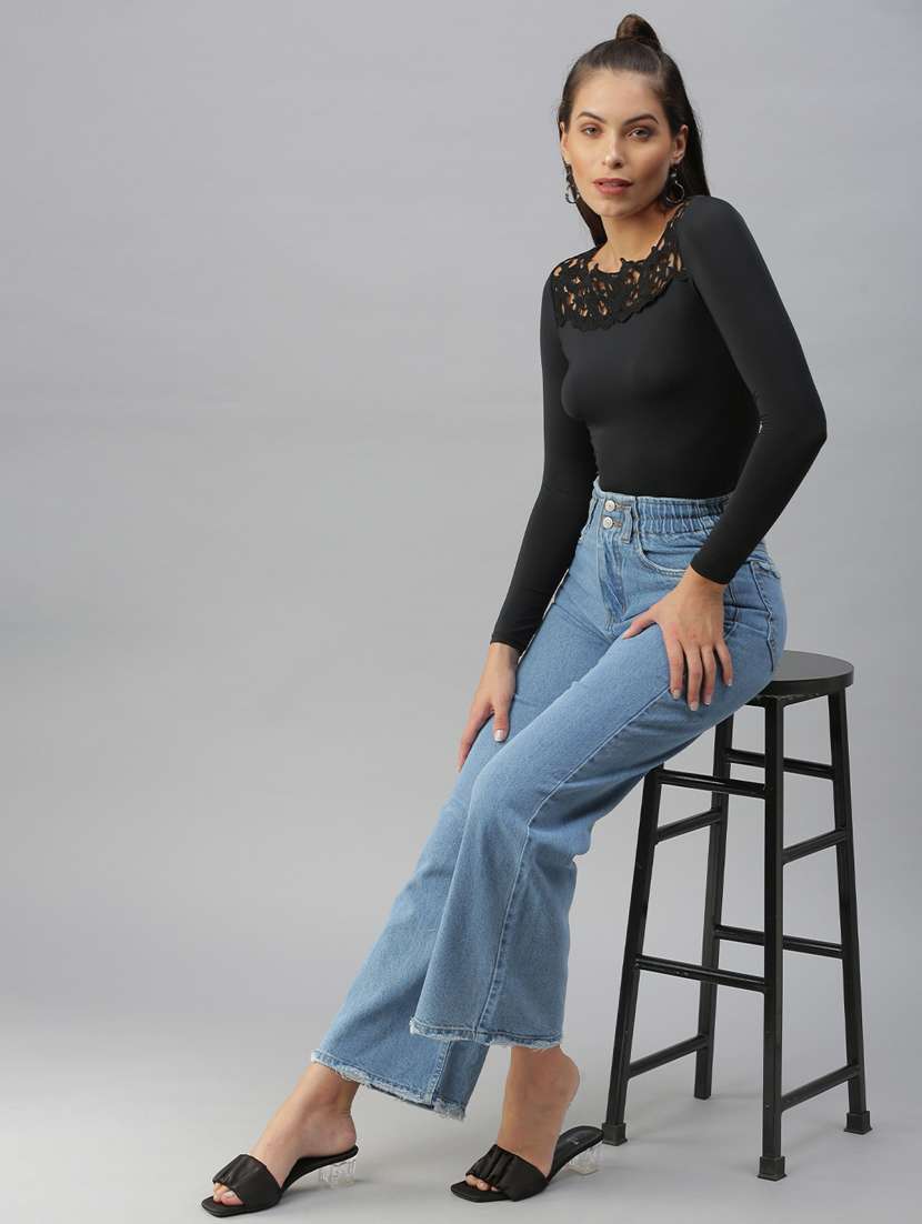 women's plain wide leg jeans - 18390318 - Standard Image - 3